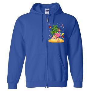 Tropical Pink Flamingo Christmas In Summer Palm Tree Graphic Gift Full Zip Hoodie