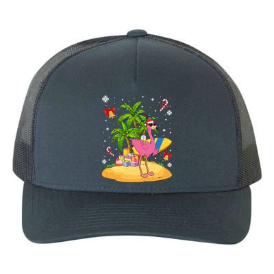 Tropical Pink Flamingo Christmas In Summer Palm Tree Graphic Gift Yupoong Adult 5-Panel Trucker Hat