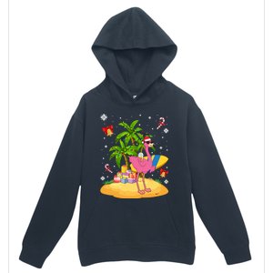 Tropical Pink Flamingo Christmas In Summer Palm Tree Graphic Gift Urban Pullover Hoodie