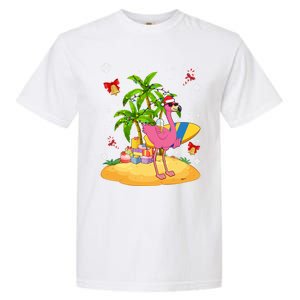 Tropical Pink Flamingo Christmas In Summer Palm Tree Graphic Gift Garment-Dyed Heavyweight T-Shirt