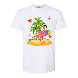 Tropical Pink Flamingo Christmas In Summer Palm Tree Graphic Gift Softstyle CVC T-Shirt