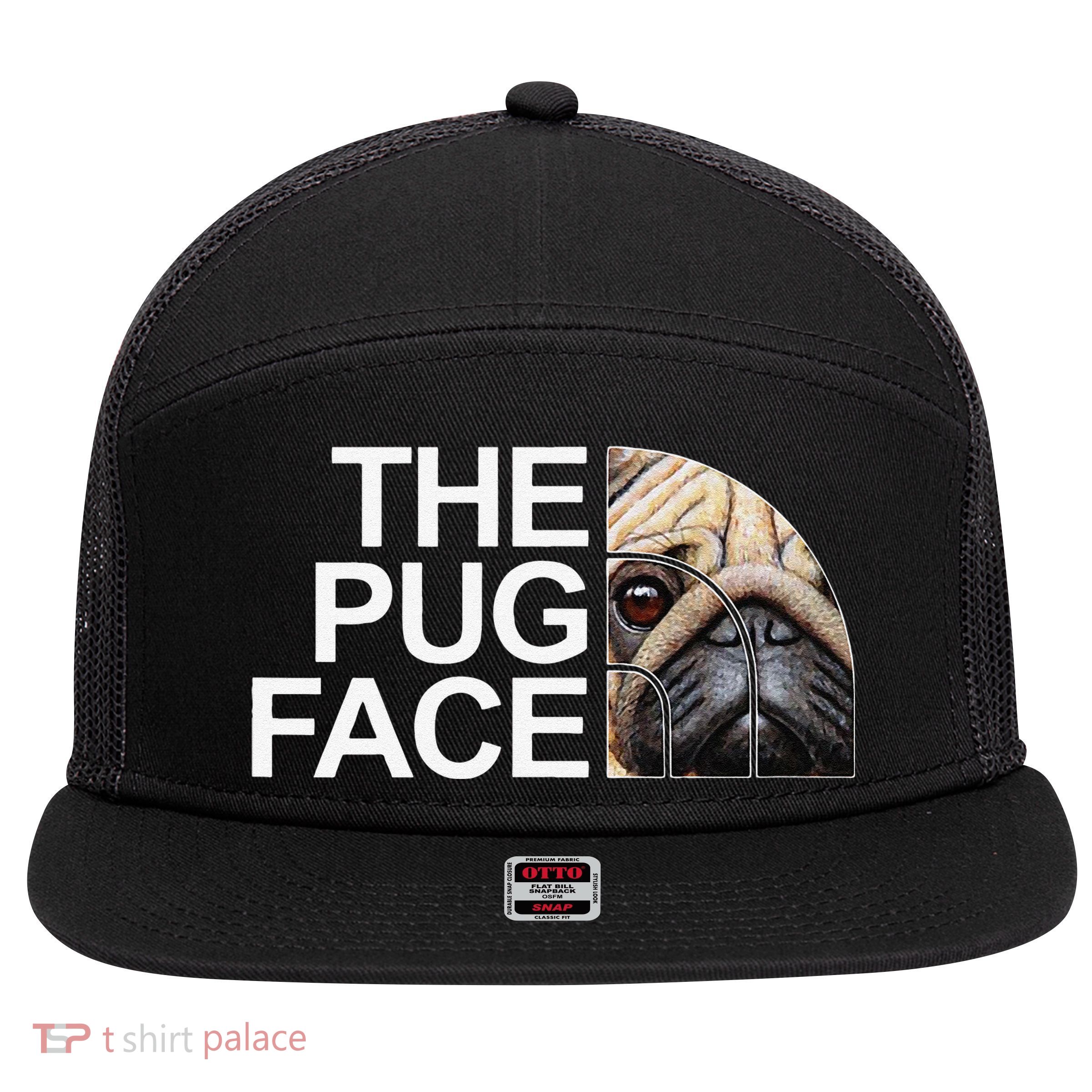 The Pug Face Dog Funny Pug 7 Panel Mesh Trucker Snapback Hat