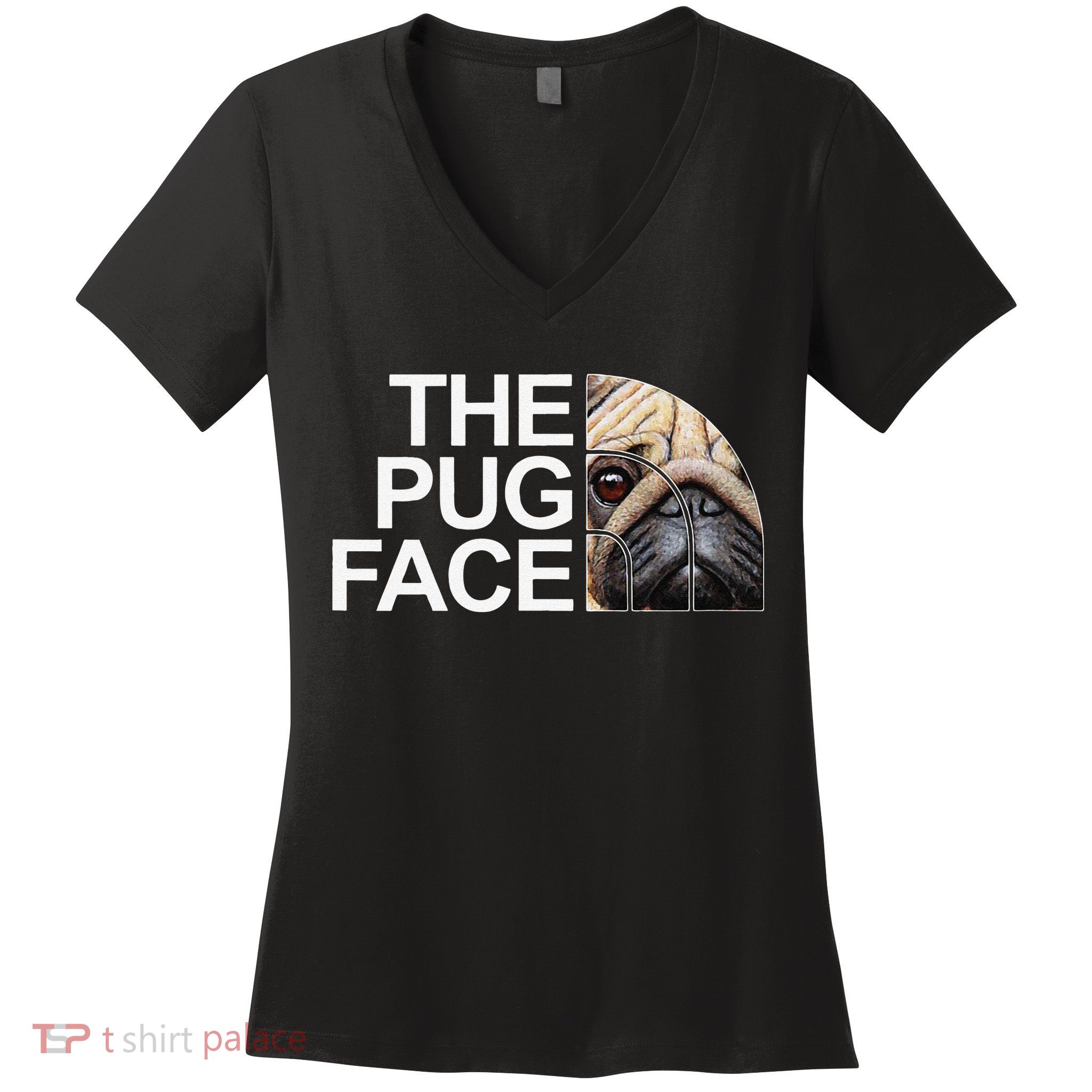 The Pug Face Dog Funny Pug Women's V-Neck T-Shirt