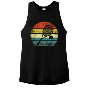 Tennis Player Gifts Retro Sunset Tennis Racquet & Ball Coach Ladies PosiCharge Tri-Blend Wicking Tank