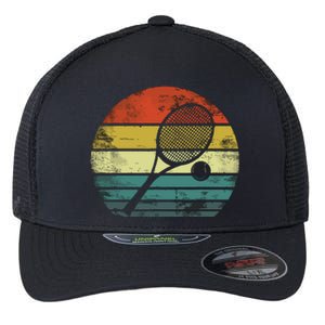 Tennis Player Gifts Retro Sunset Tennis Racquet & Ball Coach Flexfit Unipanel Trucker Cap