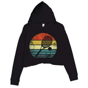 Tennis Player Gifts Retro Sunset Tennis Racquet & Ball Coach Crop Fleece Hoodie