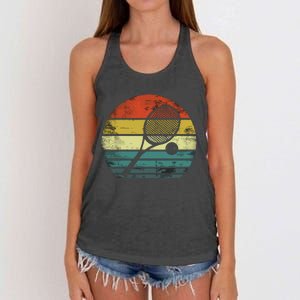 Tennis Player Gifts Retro Sunset Tennis Racquet & Ball Coach Women's Knotted Racerback Tank