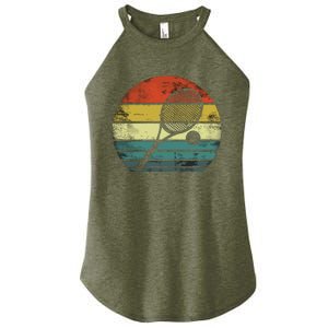 Tennis Player Gifts Retro Sunset Tennis Racquet & Ball Coach Women's Perfect Tri Rocker Tank