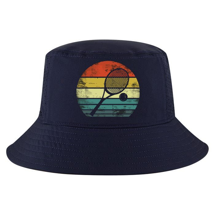 Tennis Player Gifts Retro Sunset Tennis Racquet & Ball Coach Cool Comfort Performance Bucket Hat