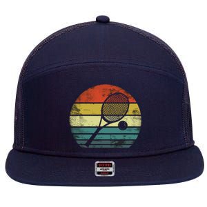 Tennis Player Gifts Retro Sunset Tennis Racquet & Ball Coach 7 Panel Mesh Trucker Snapback Hat