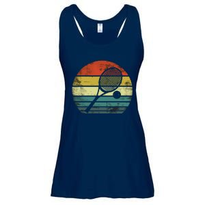 Tennis Player Gifts Retro Sunset Tennis Racquet & Ball Coach Ladies Essential Flowy Tank