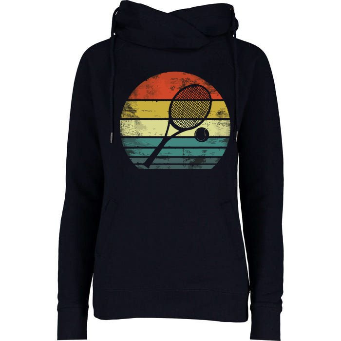 Tennis Player Gifts Retro Sunset Tennis Racquet & Ball Coach Womens Funnel Neck Pullover Hood