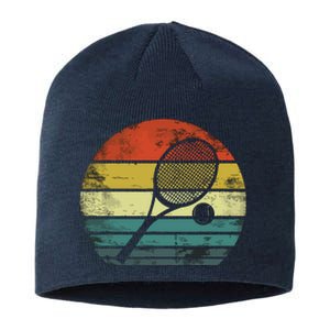 Tennis Player Gifts Retro Sunset Tennis Racquet & Ball Coach Sustainable Beanie