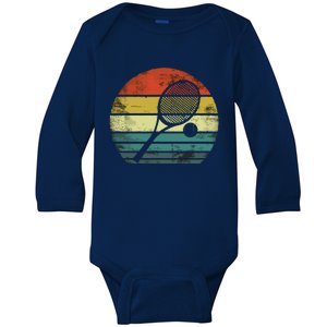 Tennis Player Gifts Retro Sunset Tennis Racquet & Ball Coach Baby Long Sleeve Bodysuit