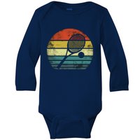 Tennis Player Gifts Retro Sunset Tennis Racquet & Ball Coach Baby Long Sleeve Bodysuit