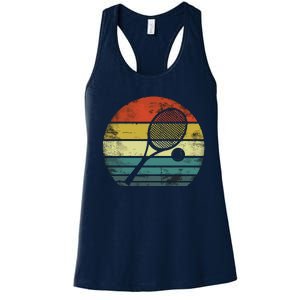 Tennis Player Gifts Retro Sunset Tennis Racquet & Ball Coach Women's Racerback Tank