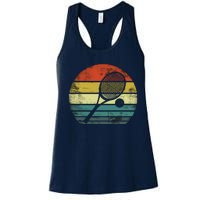 Tennis Player Gifts Retro Sunset Tennis Racquet & Ball Coach Women's Racerback Tank