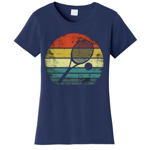 Tennis Player Gifts Retro Sunset Tennis Racquet & Ball Coach Women's T-Shirt