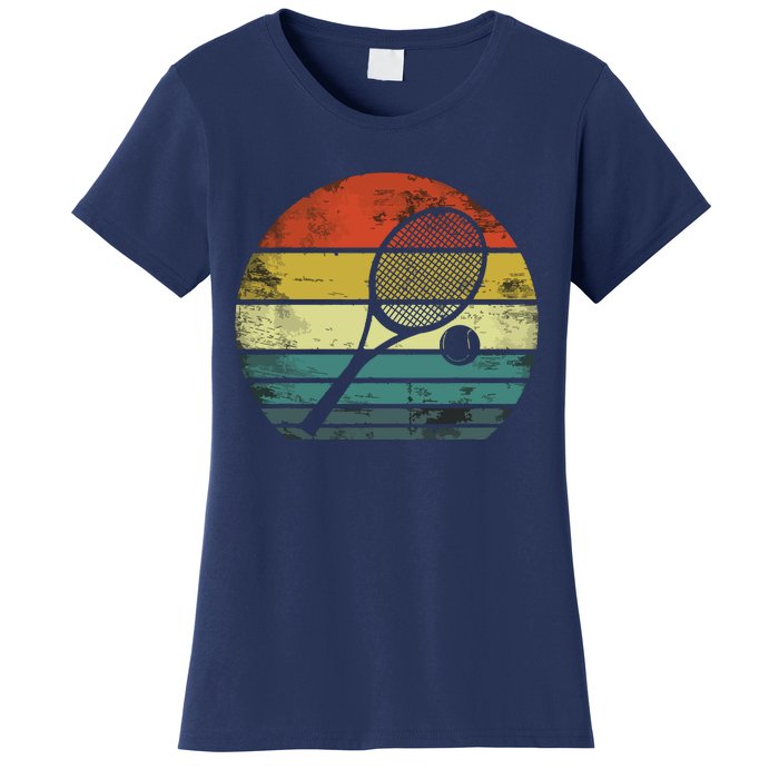 Tennis Player Gifts Retro Sunset Tennis Racquet & Ball Coach Women's T-Shirt