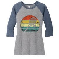 Tennis Player Gifts Retro Sunset Tennis Racquet & Ball Coach Women's Tri-Blend 3/4-Sleeve Raglan Shirt