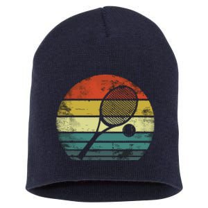 Tennis Player Gifts Retro Sunset Tennis Racquet & Ball Coach Short Acrylic Beanie