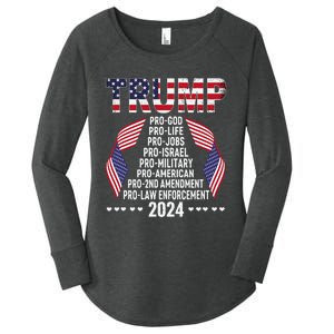 Trump Pro God Pro Life Pro Jobs Pro Israel Pro Military 2024 Women's Perfect Tri Tunic Long Sleeve Shirt