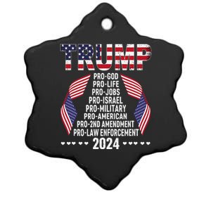 Trump Pro God Pro Life Pro Jobs Pro Israel Pro Military 2024 Ceramic Star Ornament