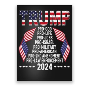 Trump Pro God Pro Life Pro Jobs Pro Israel Pro Military 2024 Poster