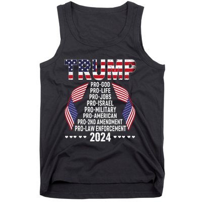 Trump Pro God Pro Life Pro Jobs Pro Israel Pro Military 2024 Tank Top