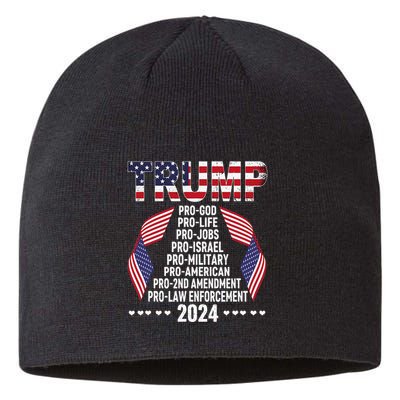 Trump Pro God Pro Life Pro Jobs Pro Israel Pro Military 2024 Sustainable Beanie