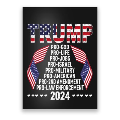 Trump Pro God Pro Life Pro Jobs Pro Israel Pro Military 2024 Poster
