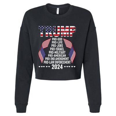 Trump Pro God Pro Life Pro Jobs Pro Israel Pro Military 2024 Cropped Pullover Crew