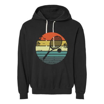 Tennis Player Gifts Retro Sunset Tennis Racquet Ball Coach Garment-Dyed Fleece Hoodie