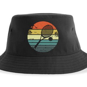 Tennis Player Gifts Retro Sunset Tennis Racquet Ball Coach Sustainable Bucket Hat