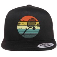 Tennis Player Gifts Retro Sunset Tennis Racquet Ball Coach Flat Bill Trucker Hat