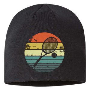 Tennis Player Gifts Retro Sunset Tennis Racquet Ball Coach Sustainable Beanie