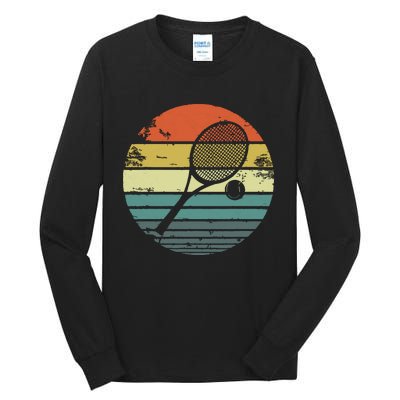 Tennis Player Gifts Retro Sunset Tennis Racquet Ball Coach Tall Long Sleeve T-Shirt