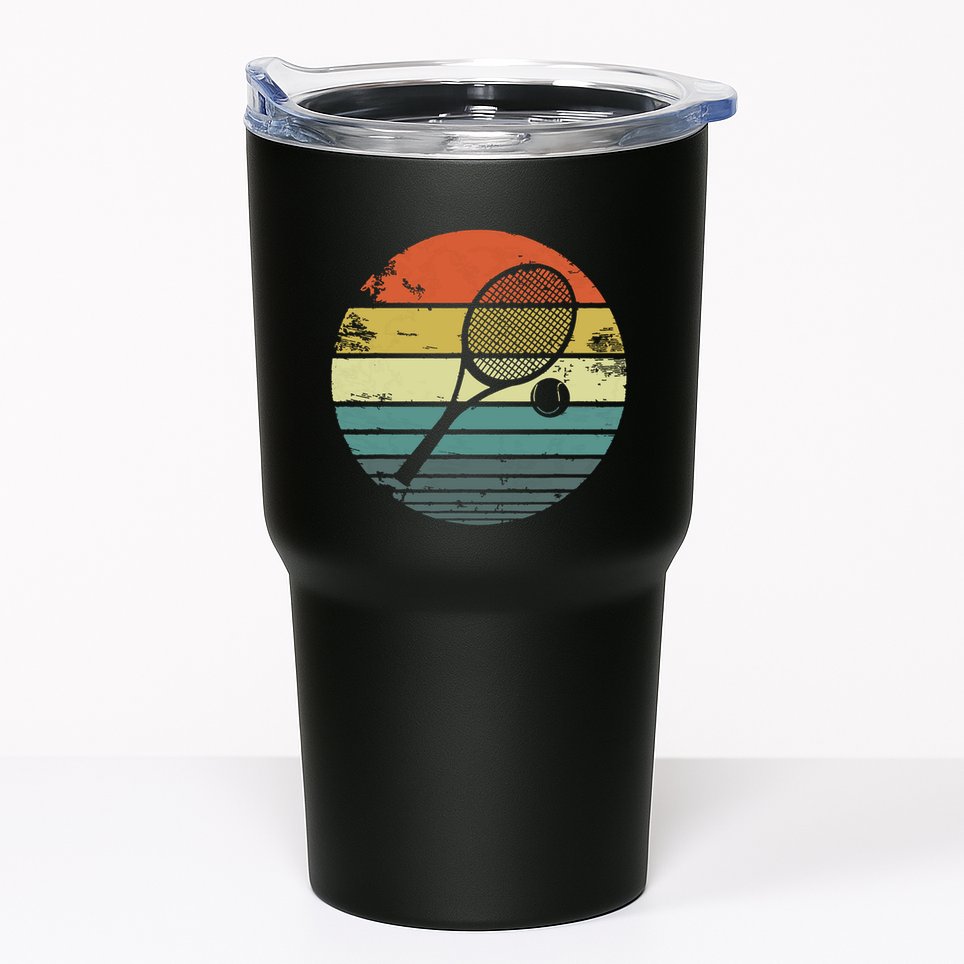Tennis Player Gifts Retro Sunset Tennis Racquet Ball Coach Tumbler