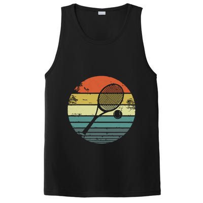 Tennis Player Gifts Retro Sunset Tennis Racquet Ball Coach PosiCharge Competitor Tank