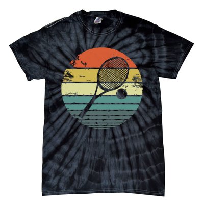 Tennis Player Gifts Retro Sunset Tennis Racquet Ball Coach Tie-Dye T-Shirt