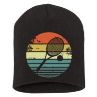 Tennis Player Gifts Retro Sunset Tennis Racquet Ball Coach Short Acrylic Beanie