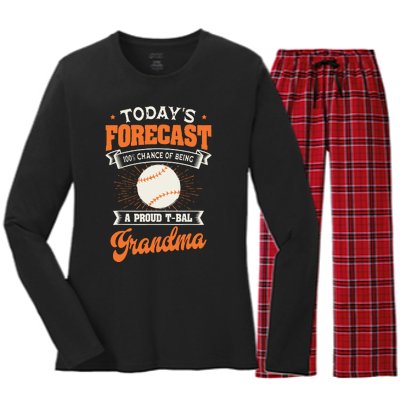 TeeBall Proud Grandma Teeball Player Sport Grandparents Day Women's Long Sleeve Flannel Pajama Set 