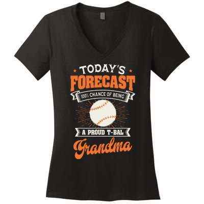 TeeBall Proud Grandma Teeball Player Sport Grandparents Day Women's V-Neck T-Shirt