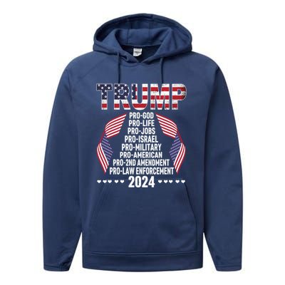 Trump Pro God Pro Life Pro Jobs Pro Israel Pro Military 2024 Cute Gift Performance Fleece Hoodie