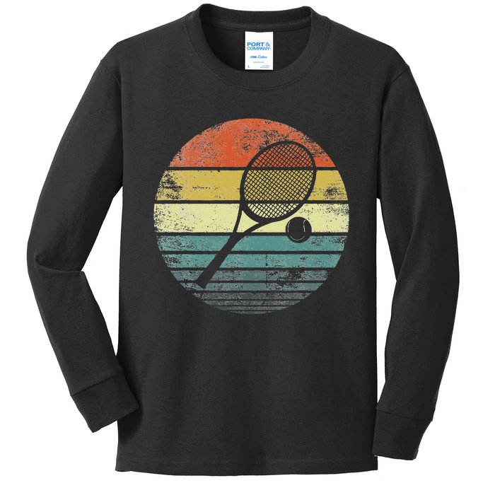 Tennis Player Gifts Retro Sunset Tennis Racquet & Ball Coach Kids Long Sleeve Shirt