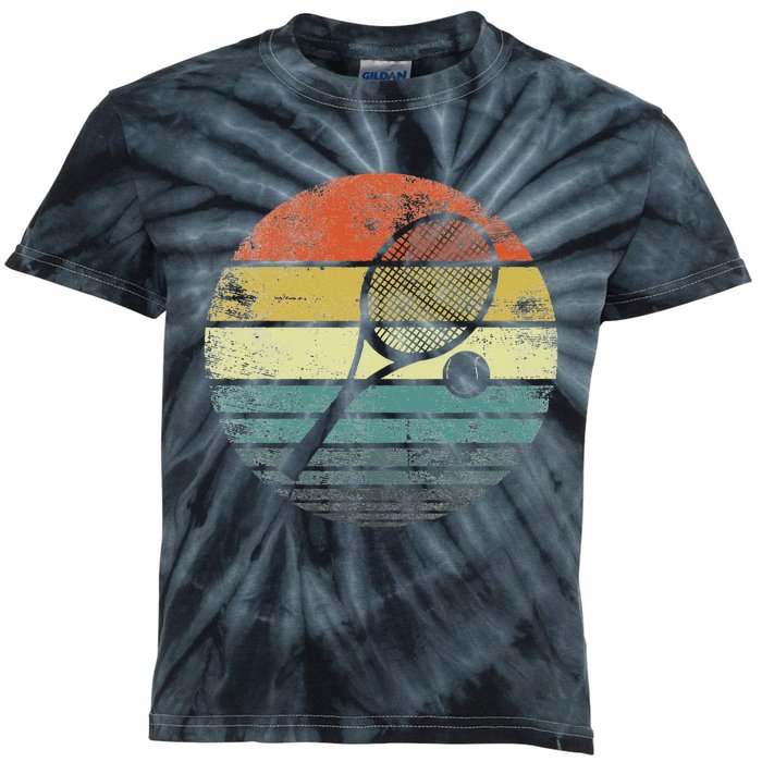 Tennis Player Gifts Retro Sunset Tennis Racquet & Ball Coach Kids Tie-Dye T-Shirt