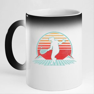 Tennis Player Gifts Retro Sunset Tennis Racquet Ball Coach 11oz Black Color Changing Mug