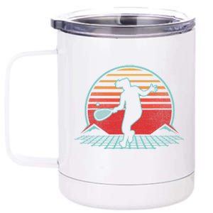 Tennis Player Gifts Retro Sunset Tennis Racquet Ball Coach 12 oz Stainless Steel Tumbler Cup