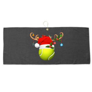 Tennis Player Gift Reindeer Santa Hat Tennis Ball Christmas Large Microfiber Waffle Golf Towel