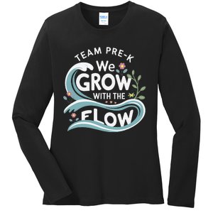 Team Prek Grow With The Flow With Playful Waves And Plants Ladies Long Sleeve Shirt